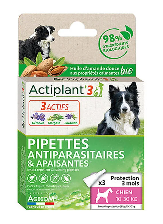 ActiPlant'3 - Pipettes Antiparasitaires Et Apaisantes Bio Pour Chien De Moyenne Taille - X3 3 ActiPlant'3 - Pipettes Antiparasitaires Et Apaisantes Bio Pour Chien De Moyenne Taille - X3