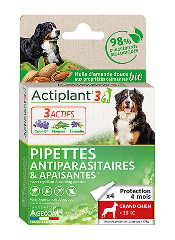 ActiPlant'3 - Pipettes Antiparasitaires Et Apaisantes Bio Pour Grand Chien - X3 3 ActiPlant'3 - Pipettes Antiparasitaires Et Apaisantes Bio Pour Grand Chien - X3